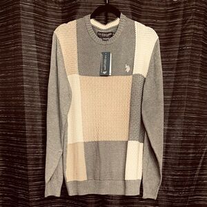 U.S. Polo Assn. Men's Colorblock Sweater - Gray and Cream